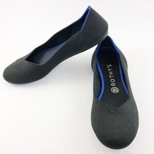 ROTHY'S The Flat Black/Blue Trim Round Toe Ballet Flats 9